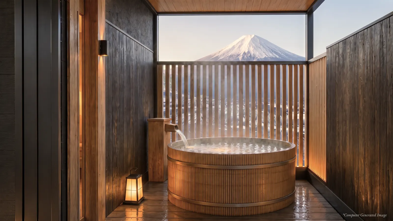 Private onsen with mountain view